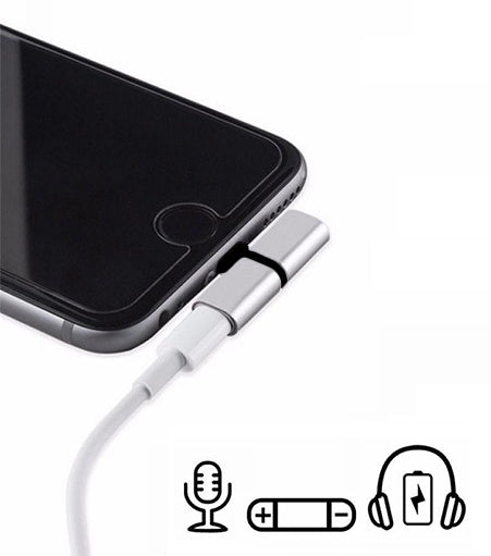 Adaptor 2in1 HF Lighting, Audio si Incarcare, Compatibil cu Telefoane IPhone, 2 x Lighting, 5V/2A, 48KHz/24-bit, Argintiu