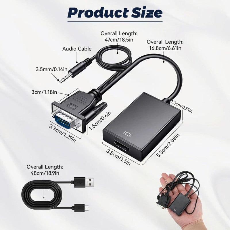 Convertor VGA la HDMI si Audio, Full HD 1080P/60Hz, Negru