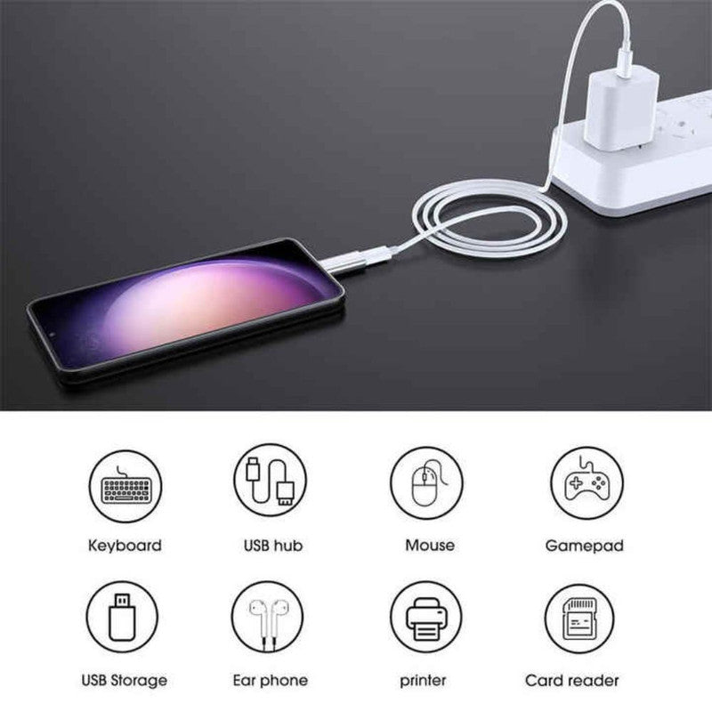 Adaptor Fast Charging, Lightning / Type-C, Redare muzica, Transfer date, 5A, Argintiu