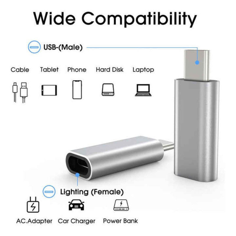 Adaptor Fast Charging, Lightning / Type-C, Redare muzica, Transfer date, 5A, Argintiu