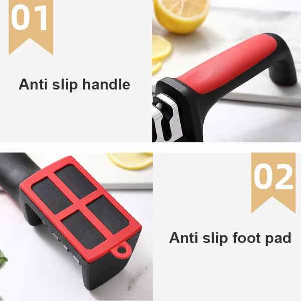 Ascutitor Mercaton pentru Cutite si Foarfece, 4 Niveluri, Maner Ergonomic si Anti-Derapant, 21.5 x 5 x 5.6 cm, Negru cu Rosu