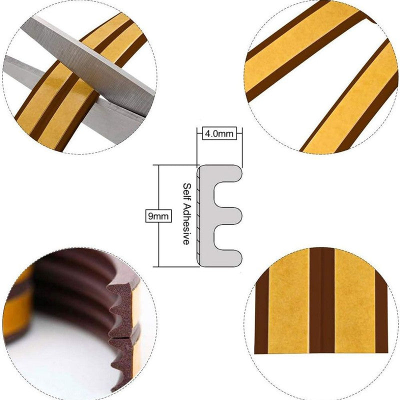 Banda Autoadeziva pentru Etansarea Usilor si Ferestrelor, Profil E, 9mm x 4mm, Rezistenta UV, Cauciuc EPDM, 6 m, Maro