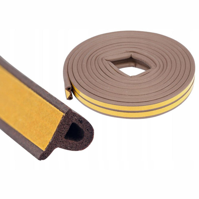Banda Autoadeziva pentru Etansarea Usilor si Ferestrelor, Profil P, 9mm x 5.5mm, Rezistenta UV, Cauciuc EPDM, 6 m, Maro