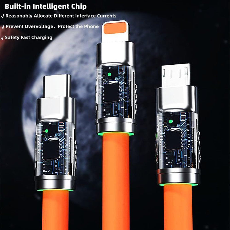 Cablu de incarcare Fast Charge, 3 in 1, 120 W, Lungime 2 m, Material silicon la exterior si cupru la interior, CIP incorporat, Rosu