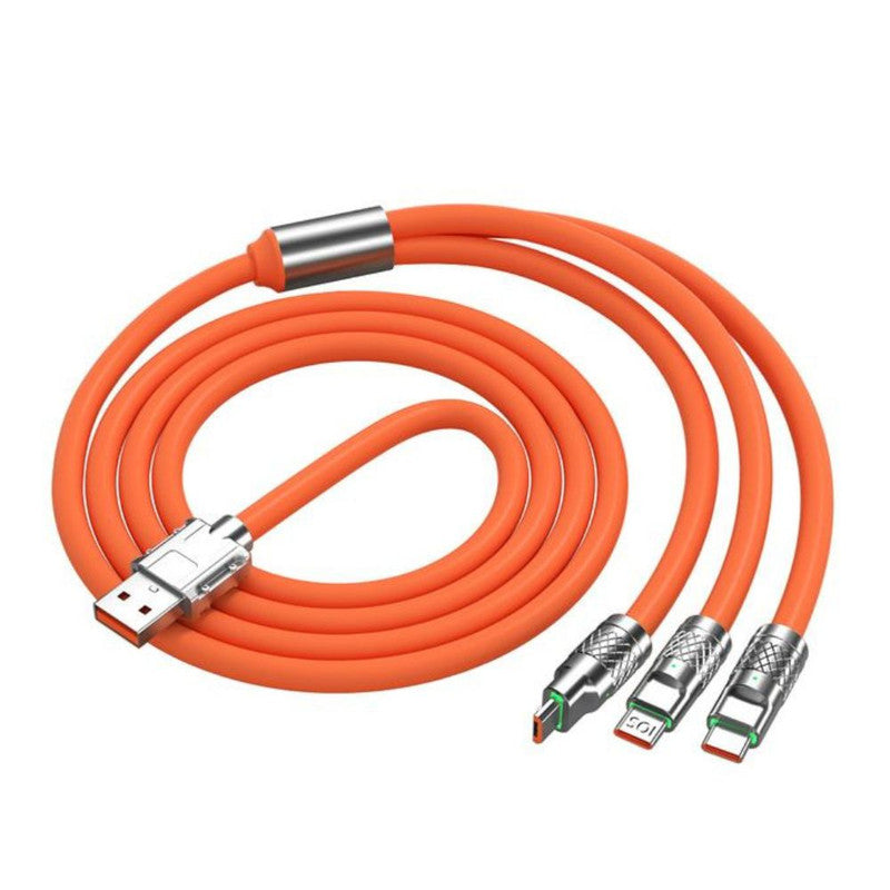 Cablu de incarcare Fast Charge, 3 in 1, 120 W, Lungime 2 m, Material silicon la exterior si cupru la interior, CIP incorporat, Rosu