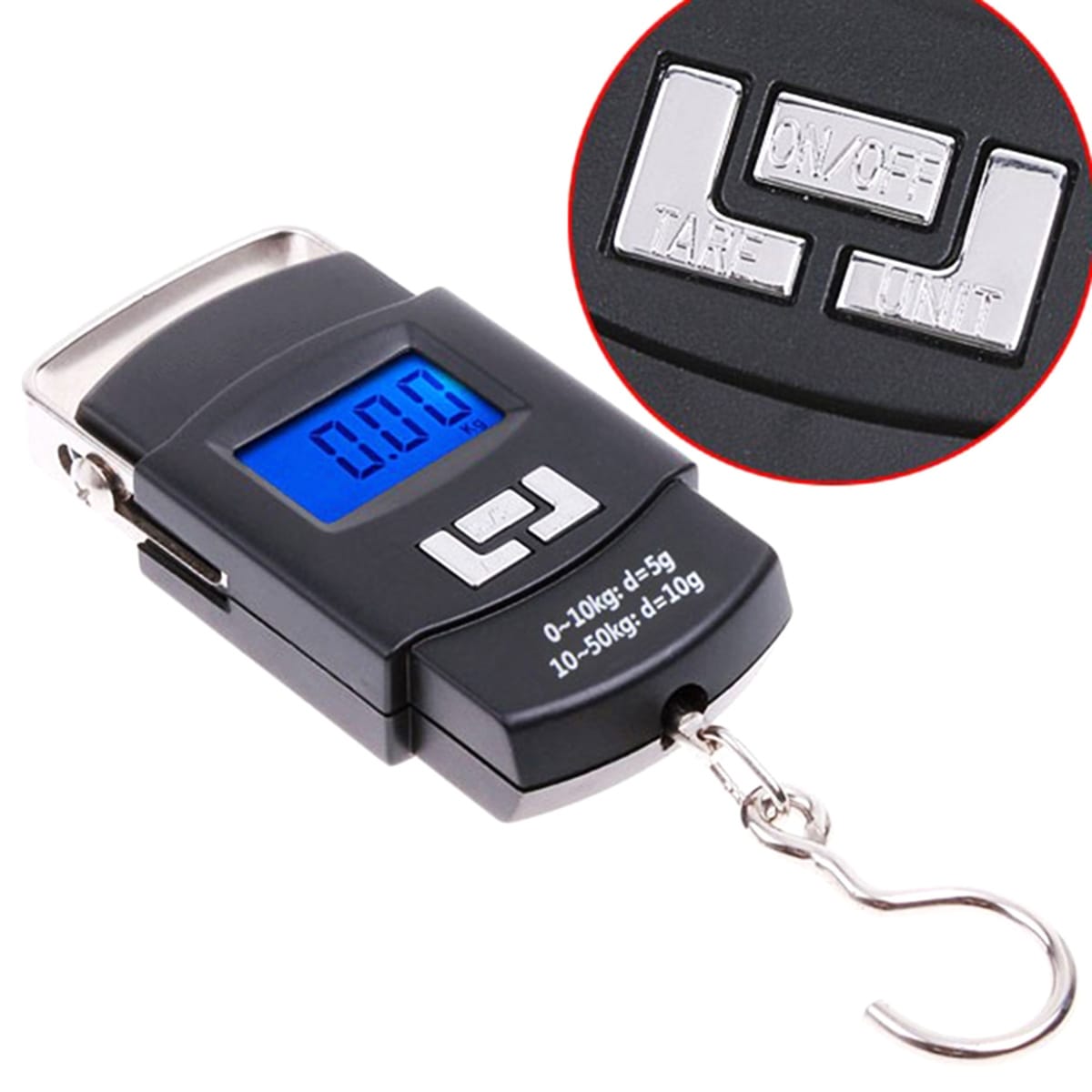 Cantar Electronic cu Carlig de Buzunar, Greutate maxima 50 Kg, Functie HOLD, Negru