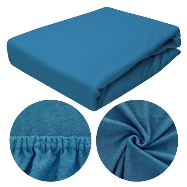Cearceaf de Pat cu Elastic, Bumbac, Tesatura Rigida, 140g/m2, 150 x 200 cm, Albastru