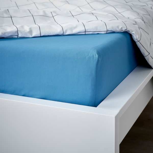 Cearceaf de Pat cu Elastic, Bumbac, Tesatura Rigida, 140g/m2, 150 x 200 cm, Albastru