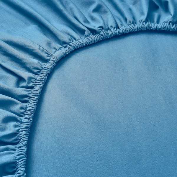 Cearceaf de Pat cu Elastic, Bumbac, Tesatura Rigida, 140g/m2, 180 x 200 cm, Albastru