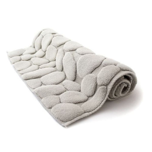 Covoras de baie din Poliester si spuma de memorie, model pietre, anti-derapant, ultra-absorbant, Gri, 60 x 40 cm