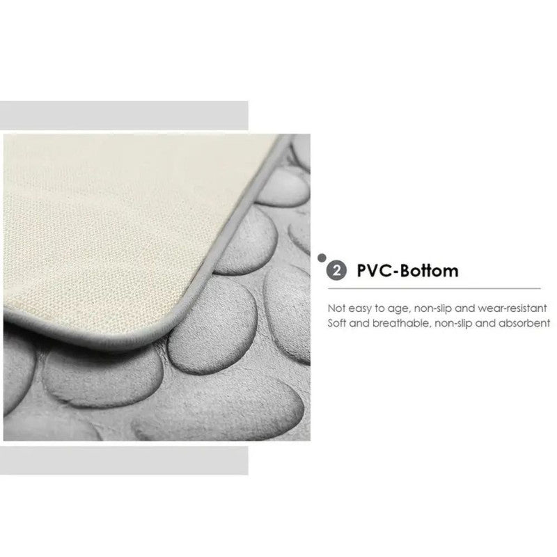 Covoras de baie din Poliester si spuma de memorie, model pietre, anti-derapant, ultra-absorbant, Gri, 60 x 40 cm