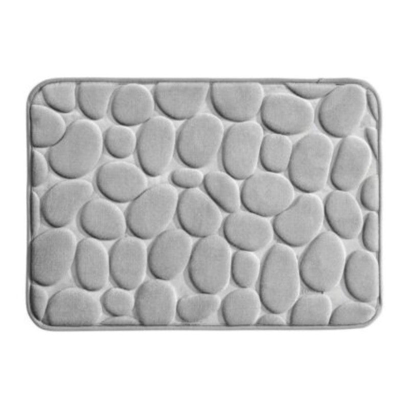 Covoras de baie din Poliester si spuma de memorie, model pietre, anti-derapant, ultra-absorbant, Gri, 60 x 40 cm