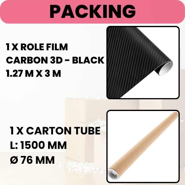 Folie Colantare pentru Auto sau Moto, Model Fibra Cardon 3D, Impermeabila, Rezistenta UV, Latime 1.27 m, Lungime 3 m, Negru