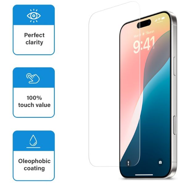 Folie de Protectie pentru iPhone 16 Pro cu Accesorii Montaj, Grosime 0.3 mm, Clear View, Transparenta