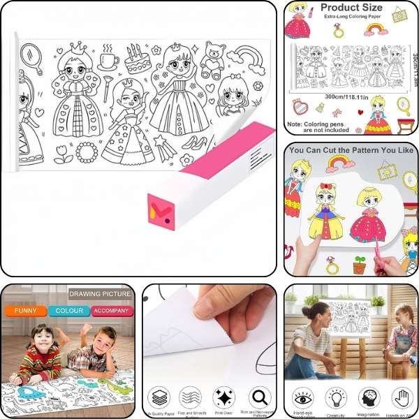 Ghiozdan Mercaton pentru Copii, Impermeabil, Port USB, 30 x 14 x 47 cm, Violet cu Rola Hartie Auto-Adeziva si Decupabila pentru Desenat, 3 m x 30 cm, Model Printese si 48 Markere Colorate