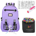 Ghiozdan Mercaton pentru Copii, Impermeabil, Port USB, 30 x 14 x 47 cm, Violet cu Rola Hartie Auto-Adeziva si Decupabila pentru Desenat, 3 m x 30 cm, Model Printese si 48 Markere Colorate