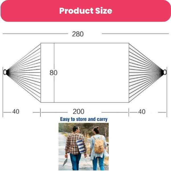 Hamac de Gradina Mercaton cu Suport de Lemn Anti-Incalcire, Sac Transport si Accesorii Montaj Incluse, Maxim 180 Kg, Multicolor, 280 x 80 cm