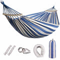 Hamac de Gradina Mercaton cu Suport de Lemn Anti-Incalcire, Sac Transport si Accesorii Montaj Incluse, Maxim 180 Kg, Multicolor, 280 x 80 cm