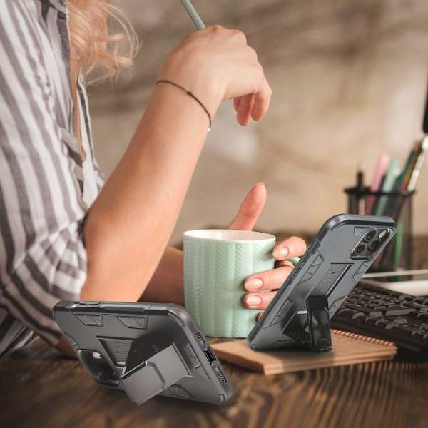 Husa Antisoc Magnetica Premium Forcell Defender cu Suport Telefon pentru Iphone 12 Mini, Neagra