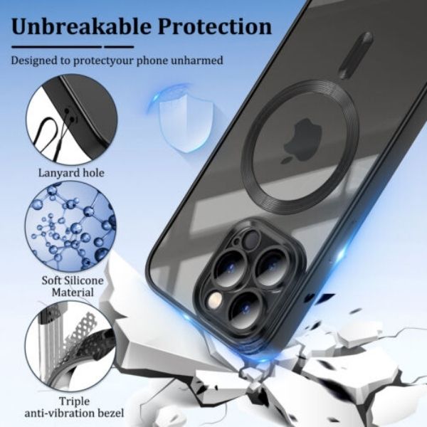 Husa pentru iPhone 16 Pro, TPU, Protectie si pentru Camera, MagSafe, Anti-Alunecare, Anti-Galbenire, Transparenta cu Margine Neagra