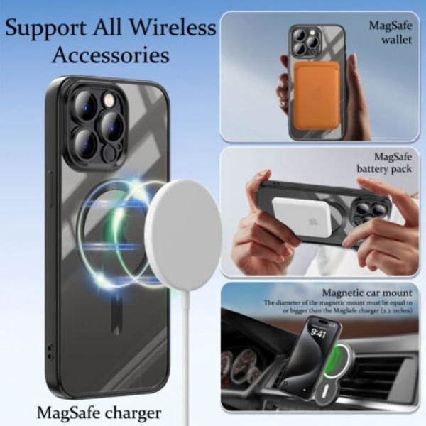 Husa pentru iPhone 16 Pro Max, TPU, Protectie si pentru Camera, MagSafe, Anti-Alunecare, Anti-Galbenire, Transparenta cu Margine Neagra