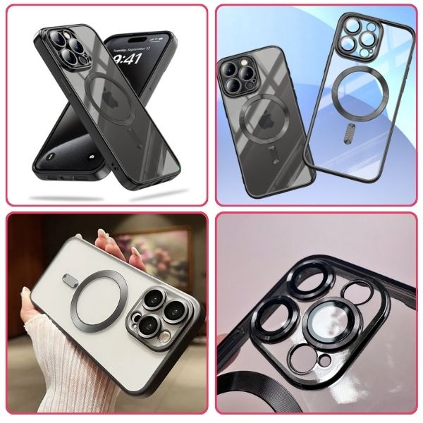 Husa pentru iPhone 16, TPU, Protectie si pentru Camera, MagSafe, Anti-Alunecare, Anti-Galbenire, Transparenta cu Margine Neagra