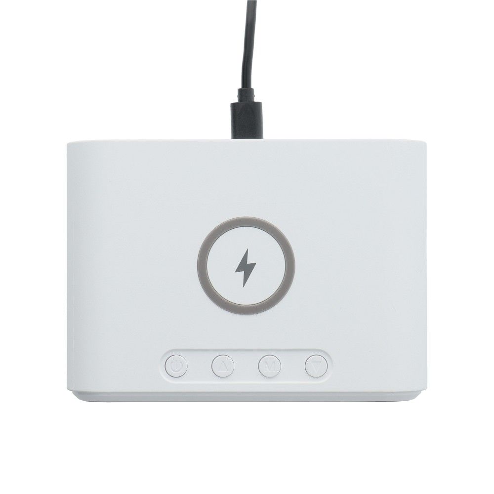 Incarcator Wireless,  Fast Charging 15W cu Ceas Digital si Termometru incorporat, 11 x 8 x 6.5 cm, Alb