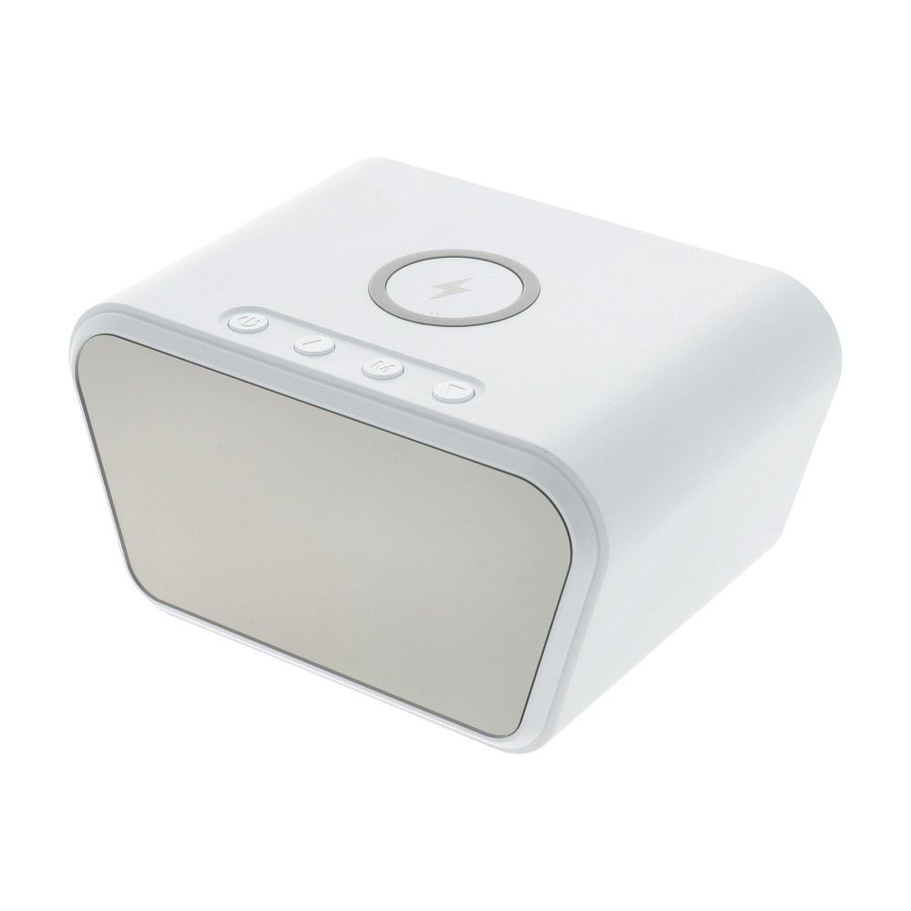Incarcator Wireless,  Fast Charging 15W cu Ceas Digital si Termometru incorporat, 11 x 8 x 6.5 cm, Alb