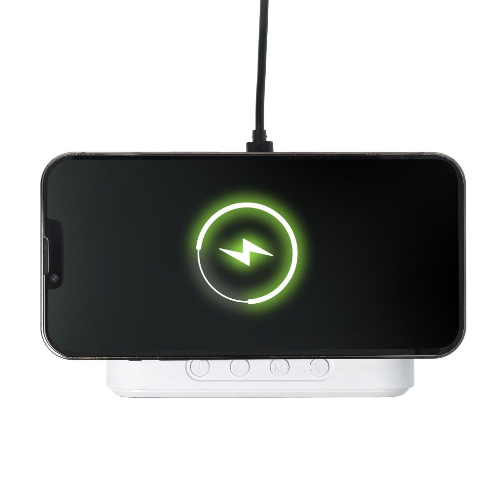 Incarcator Wireless,  Fast Charging 15W cu Ceas Digital si Termometru incorporat, 11 x 8 x 6.5 cm, Alb