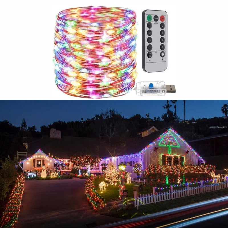 Instalatie luminoasa de Craciun cu Telecomanda si Temporizator, 300 LED-uri, Alimentare USB, 8 Moduri de Iluminare, Rezistenta la umezeala, 30 m , Multicolor