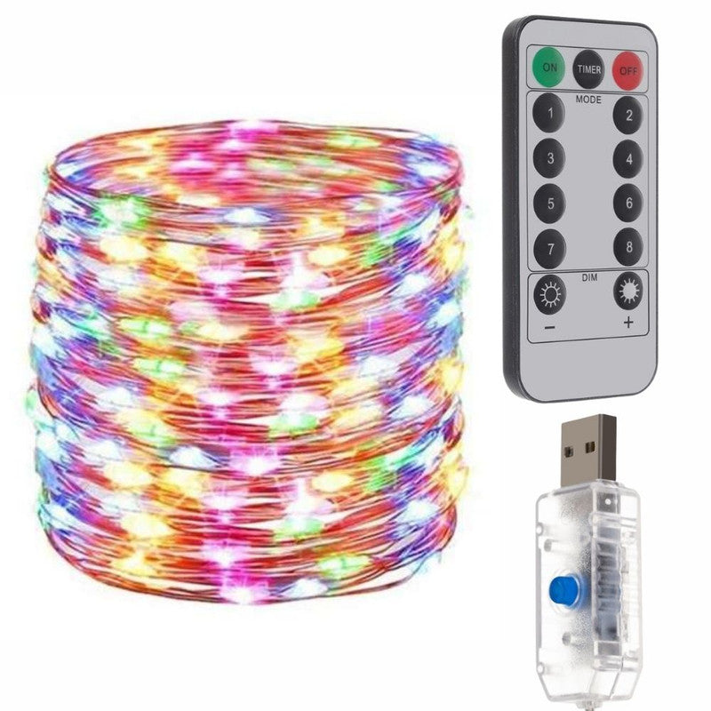 Instalatie luminoasa de Craciun cu Telecomanda si Temporizator, 300 LED-uri, Alimentare USB, 8 Moduri de Iluminare, Rezistenta la umezeala, 30 m , Multicolor