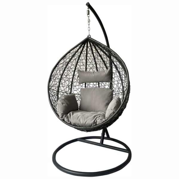 Leagan Mercaton, Tip Cuib cu Fotoliu Suspendat, Cadru Metalic, Maxim 130 Kg, 2 Perne, Rezistent UV, Negru