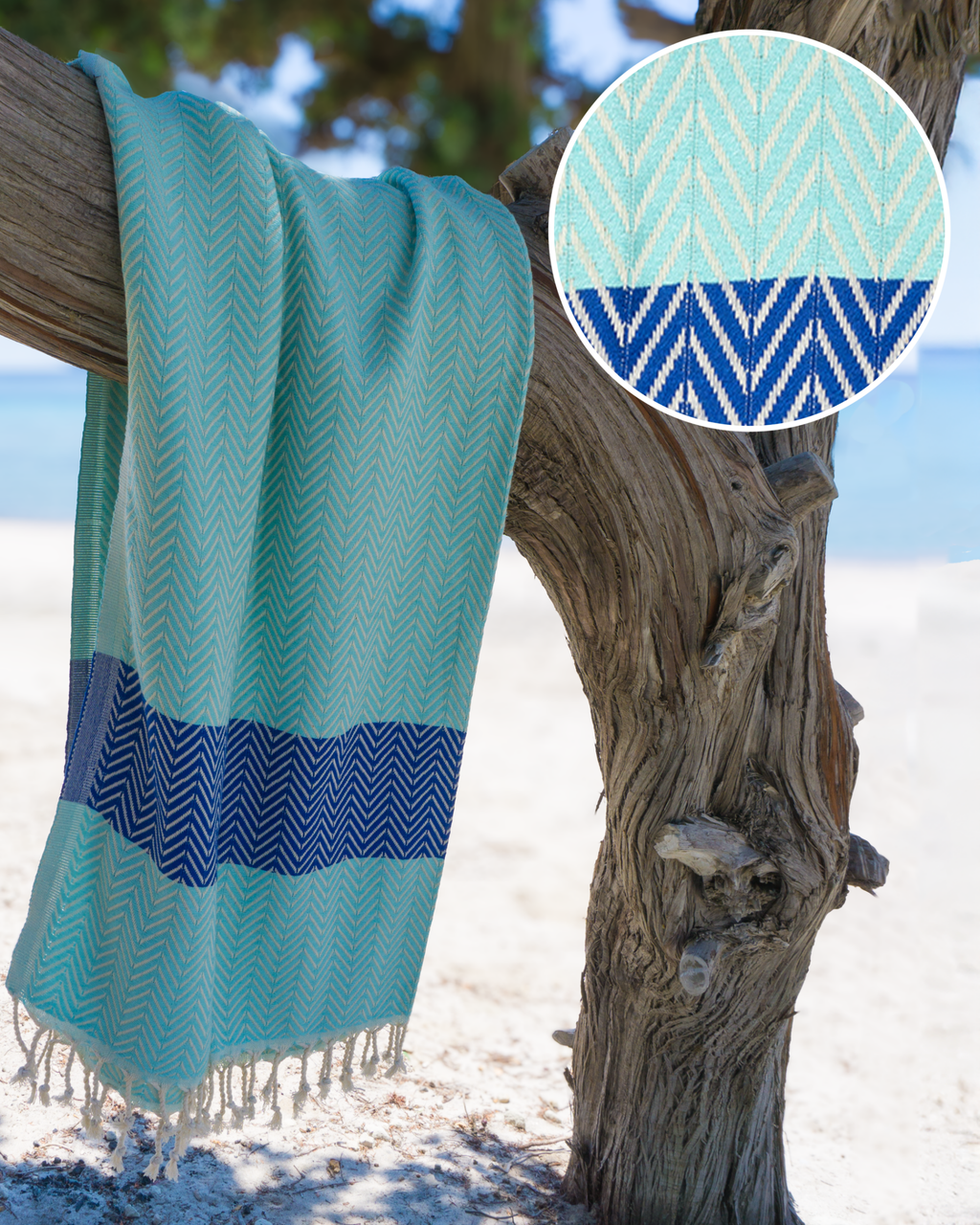 ZAYA Hammam Towel, Beach Towel, Pestemal - Mint / Blue-0