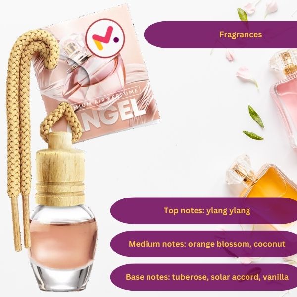 Odorizant Auto in Sticla cu Snur si Capac din Lemn, Aroma Angel, 8 ml