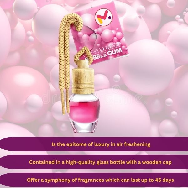 Odorizant Auto in Sticla cu Snur si Capac din Lemn, Aroma Bubble Gum, 8 ml