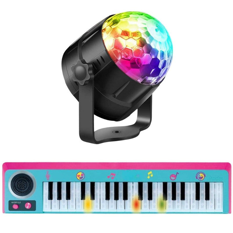 Orga Electronica pentru Copii cu 37 taste, Melodii, Difuzor, Luminite, si Proiector Disco LED cu Telecomanda, Senzori de Sunet si 7 moduri de iluminare