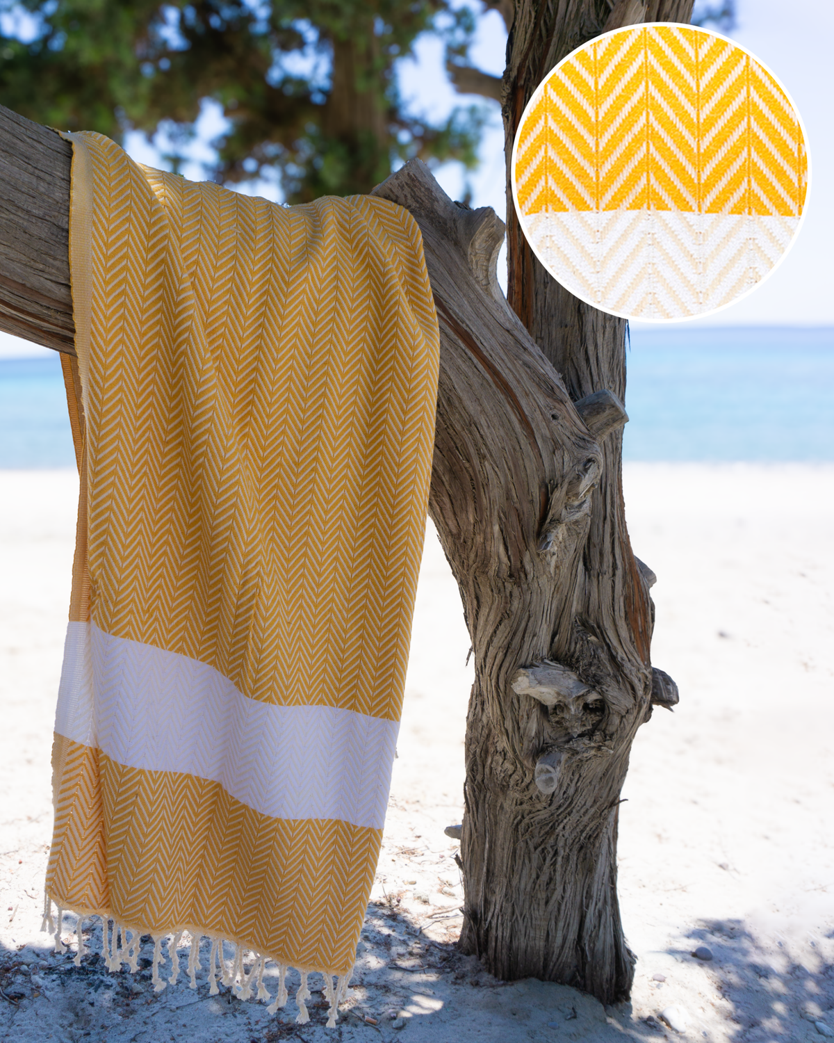ZAYA Hammam Towel, Beach Towel, Pestemal - Mustard / White-0