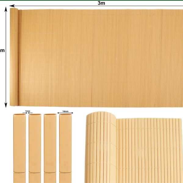 Paravan Decorativ Mercaton din PVC, Imitatie Bambus Natural, pentru Delimitare Spatii Exterioare, Rezistent UV, 1300 g/m2, 3 x 1 m, Maro