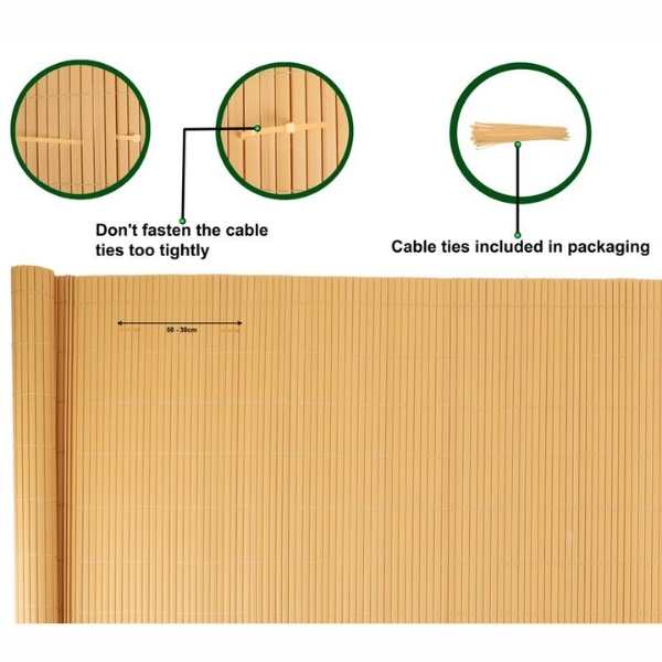 Paravan Decorativ Mercaton din PVC, Imitatie Bambus Natural, pentru Delimitare Spatii Exterioare, Rezistent UV, 1300 g/m2, 3 x 1 m, Maro