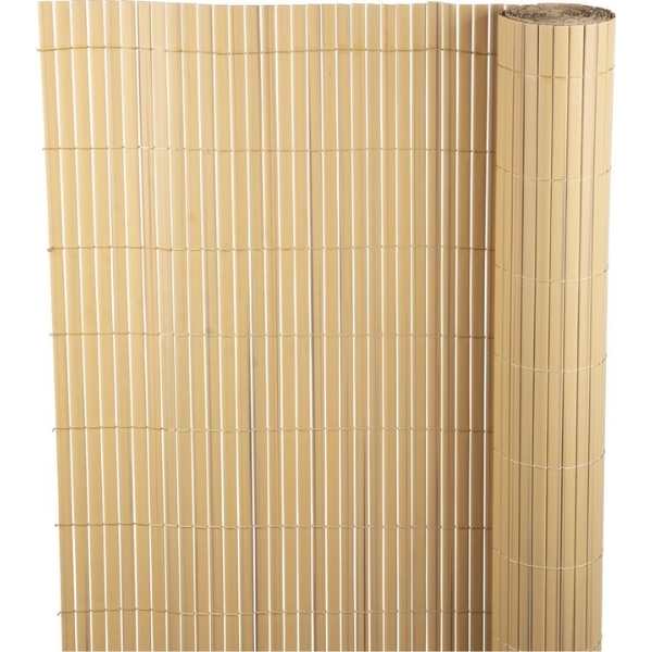 Paravan Decorativ Mercaton din PVC, Imitatie Bambus Natural, pentru Delimitare Spatii Exterioare, Rezistent UV, 1300 g/m2, 3 x 1 m, Maro