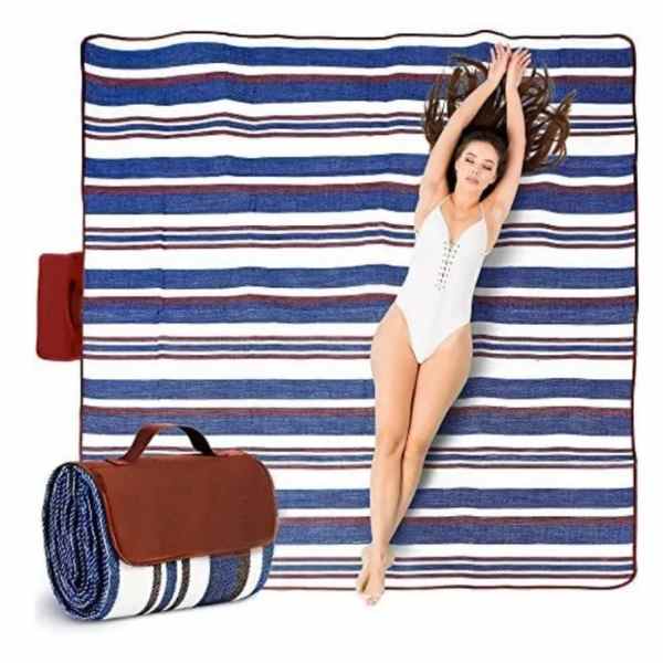 Patura Mercaton pentru Picnic sau Plaja, Pliabila Model Geanta, Impermeabila, Oxford, 200 x 145 cm, Albastru