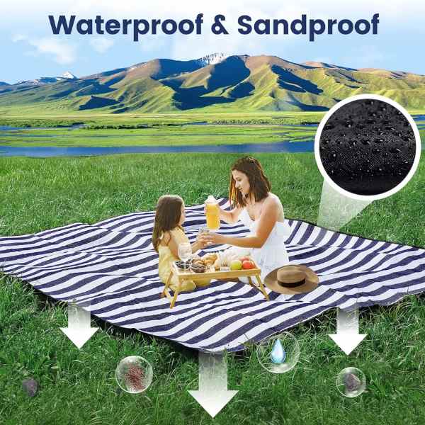 Patura Mercaton pentru Picnic sau Plaja, Pliabila Model Geanta, Impermeabila, Oxford, 200 x 145 cm, Albastru