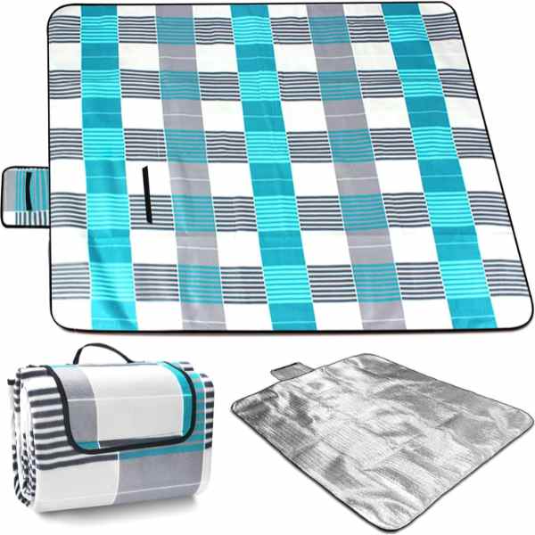 Patura Mercaton pentru Picnic sau Plaja, Pliabila Model Geanta, Impermeabila, PE, 200 x 150 cm, Albastru