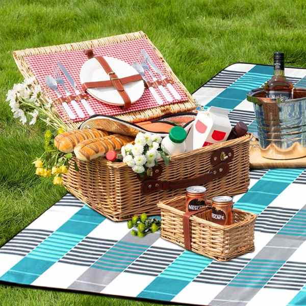 Patura Mercaton pentru Picnic sau Plaja, Pliabila Model Geanta, Impermeabila, PE, 200 x 150 cm, Albastru