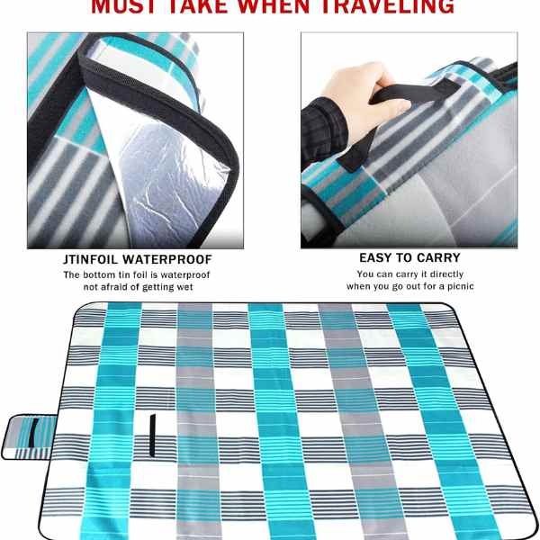 Patura Mercaton pentru Picnic sau Plaja, Pliabila Model Geanta, Impermeabila, PE, 200 x 150 cm, Albastru