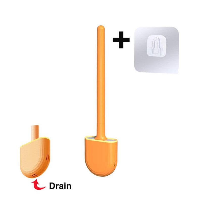 Perie pentru WC flexibila cu suport, Silicon, Portocalie, 35 X 8 cm