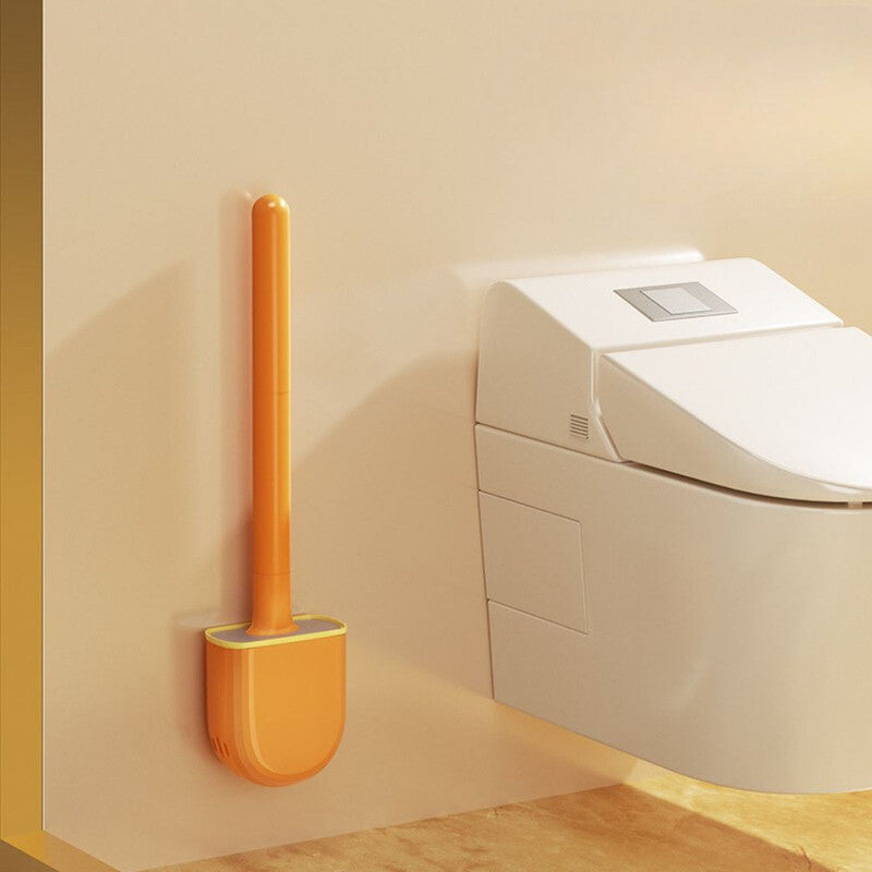 Perie pentru WC flexibila cu suport, Silicon, Portocalie, 35 X 8 cm