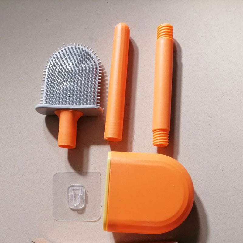 Perie pentru WC flexibila cu suport, Silicon, Portocalie, 35 X 8 cm