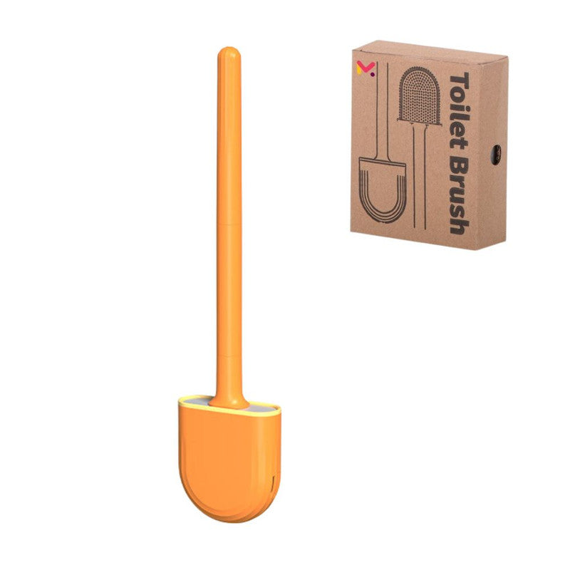 Perie pentru WC flexibila cu suport, Silicon, Portocalie, 35 X 8 cm