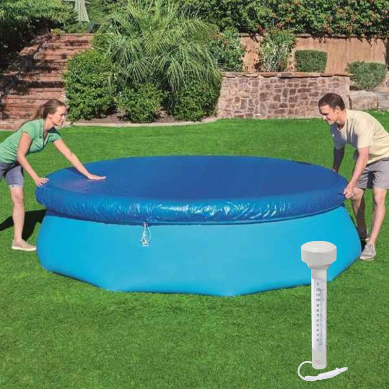 Prelata Mercaton pentru Acoperire Piscine Gonflabile Rotunde cu diametru 244 cm si Termometru plutitor cu snur pentru masurarea temperaturii apei din piscine